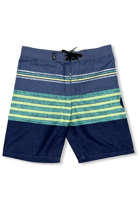 Kids' Boys' Youth Striped Logo Boardshorts - Navy/Lime (18/29)