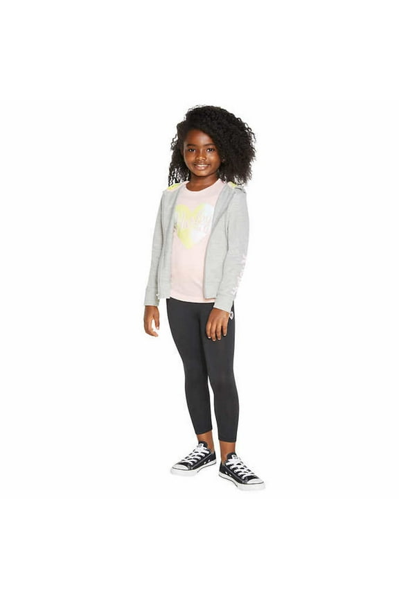 Little Girl's 3 Piece Active Clothing Set, Tee, Jacket, & Legging (Light Pink/Grey, 5)