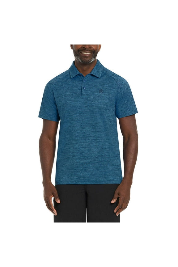 Men's 4 Way Stretch Moisture-Wicking Polo Shirt, Heather Blue Medium