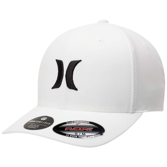 Hurley Men's Baseball Cap - Dri-FIT One and Only Stretch Fitted Hat, Size LG/XL, White/Black 2