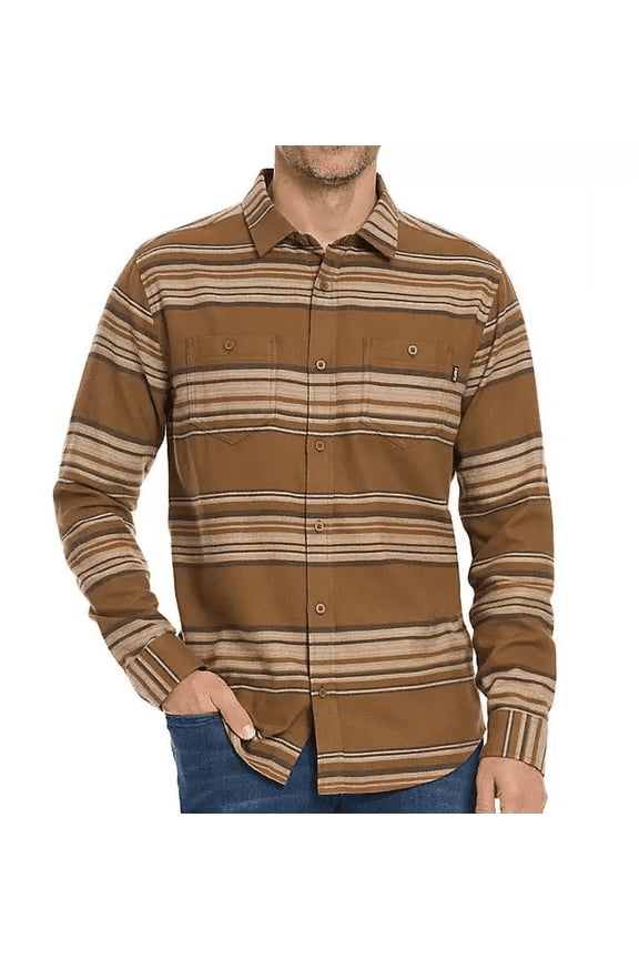 Men's Brushed Flannel Long Sleeve Button Up Shirt (Bronzed, Small)