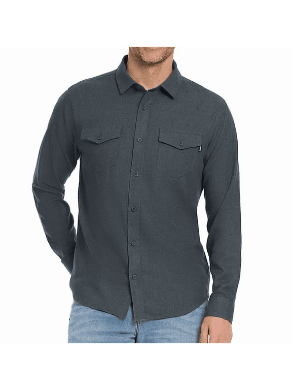 Men's Brushed Flannel Long Sleeve Button Up Shirt (Charcoal Heather, Small)