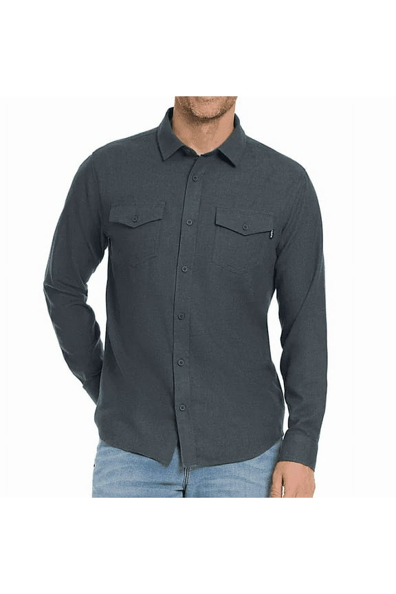 Men's Brushed Flannel Long Sleeve Button Up Shirt (Charcoal Heather, Small)