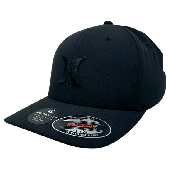 Hurley Men's Dri-FIT Cutback Flex Fit Hat Cap (Small/Medium, Black/Black)