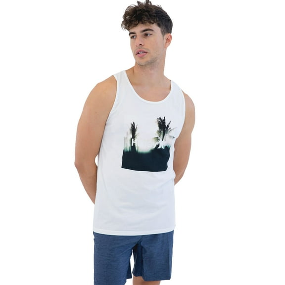 Hurley Men's Everyday Washed Bali Tropical Graphic Tank Top Tee T-Shirt (Large, White)