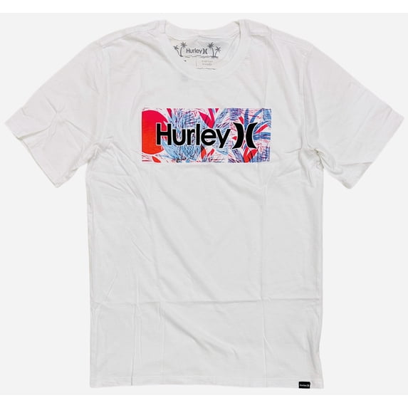 Hurley Men's Everyday Washed Floro Boro Short Sleeve Tee T-Shirt (Medium, White)