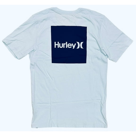 Hurley Men's Everyday Washed One and Only Boxed Logo Short Sleeve Tee T-Shirt (Medium, Glacier Blue)