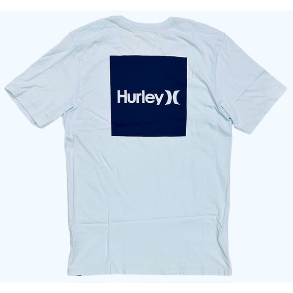 Hurley Men's Everyday Washed One and Only Boxed Logo Short Sleeve Tee T-Shirt (Small, Glacier Blue)
