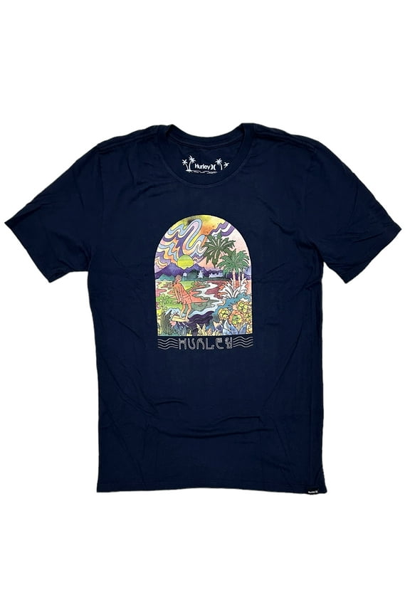 Men's Everyday Washed Psyche Send Short Sleeve Tee T-Shirt (Large, Navy)