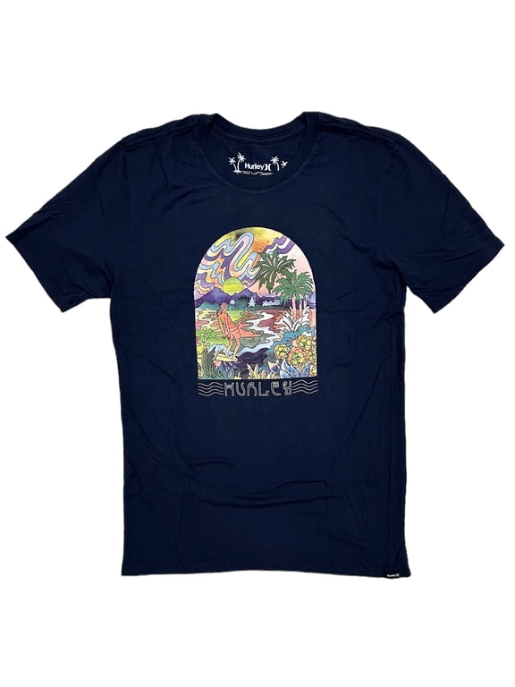 Men's Everyday Washed Psyche Send Short Sleeve Tee T-Shirt (Large, Navy)