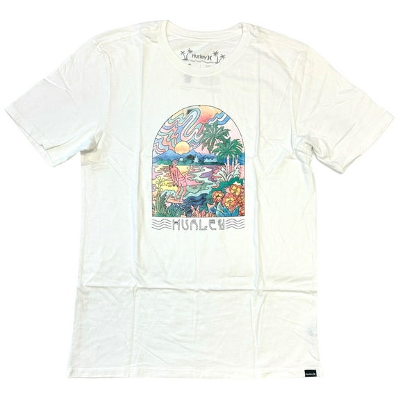 Hurley Men's Everyday Washed Psyche Send Short Sleeve Tee T-Shirt (Large, White)