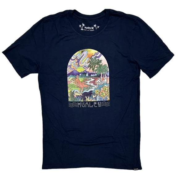 Hurley Men's Everyday Washed Psyche Send Short Sleeve Tee T-Shirt (Medium, Navy)