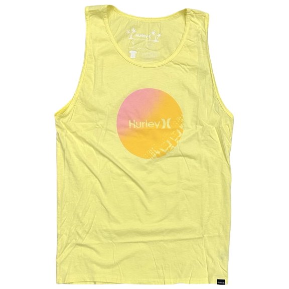 Hurley Men's Everyday Washed Strands Circle Logo Sleeveless Tank Top Tee T-Shirt (Small, Yellow)