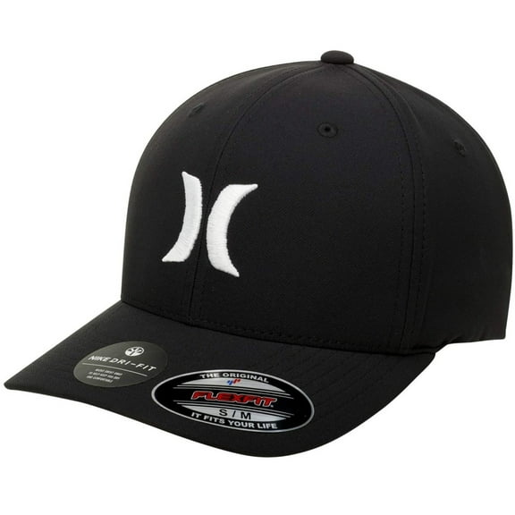 Hurley Men's H2O-DRI One and Only Flex Fit Hat Cap in Black/White (L/XL, Black/White)