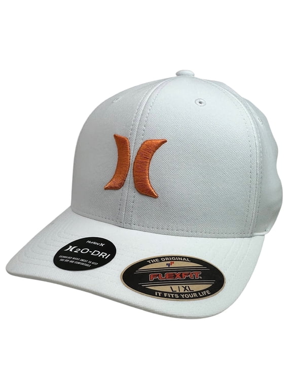 Men's H2O-DRI One and Only Flex Fit Hat Cap in White/Orange (Large/X-Large, White/Orange)