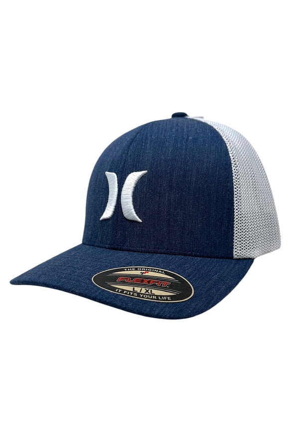 Men's Hat Icon Textures Stretch Flex Fit Mesh Trucker Cap (Large/X-Large, Obsidian)