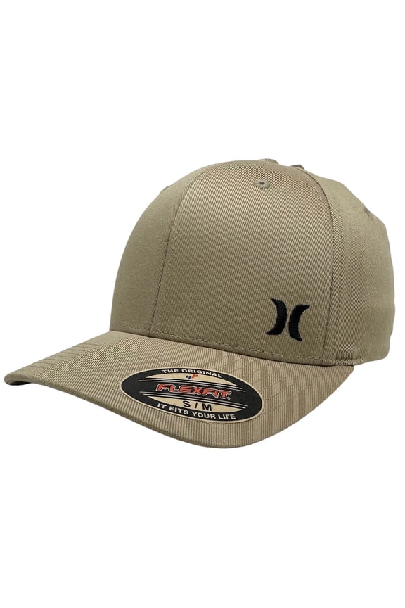 Men's Hat Micro Icon Embroidered Stretch Flex Fit Cap in Khaki (Small/Medium, Khaki)