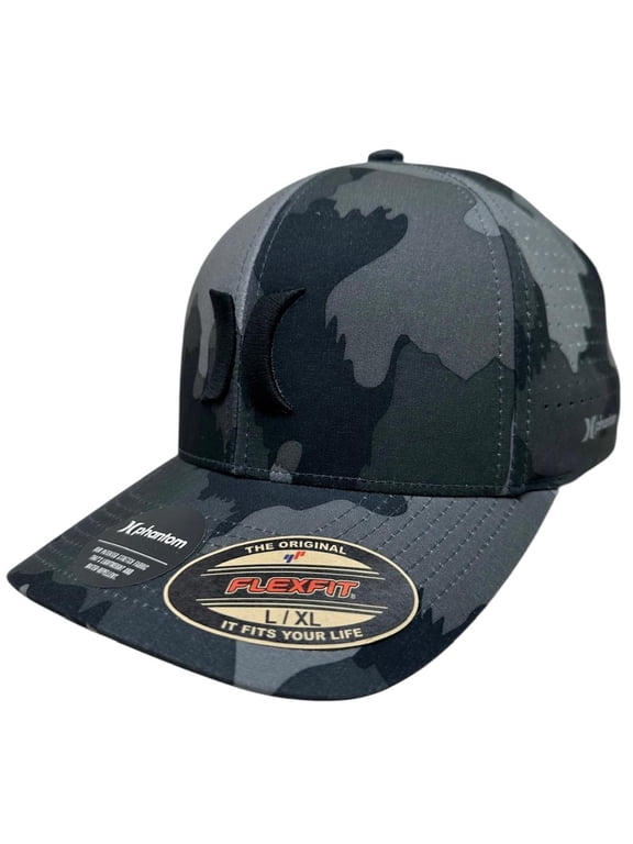 Men's Hat Phantom Camo Flex Fit Cap (Large/X-Large, Grey/Black Camo)