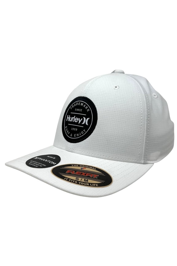 Hurley Men's Hat Phantom Lock Up H2O Dri-Fit Stretch Flex Fit Cap (Small/Medium, White)