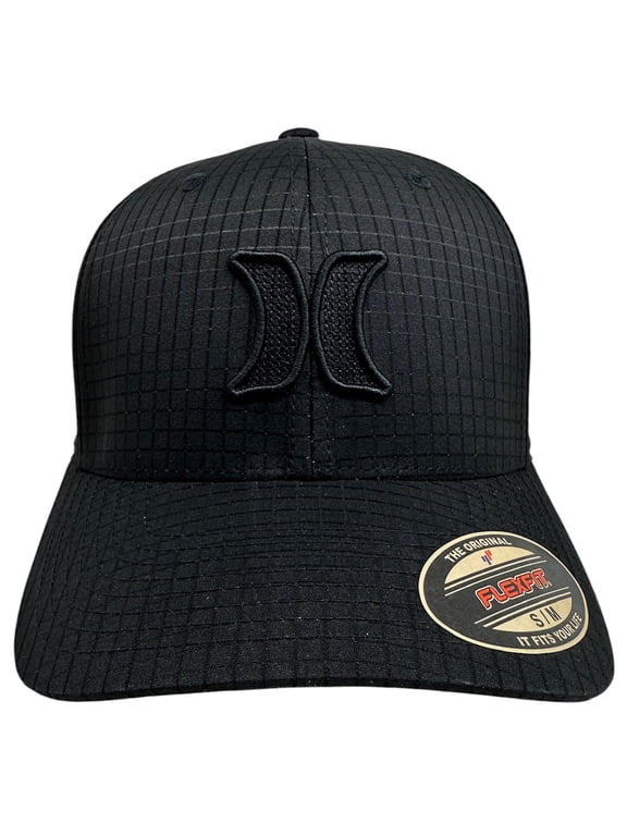 Men's Hat Shadow Weld Ripstop Stretch Flex Fit Cap in Black (Small/Medium, Black)
