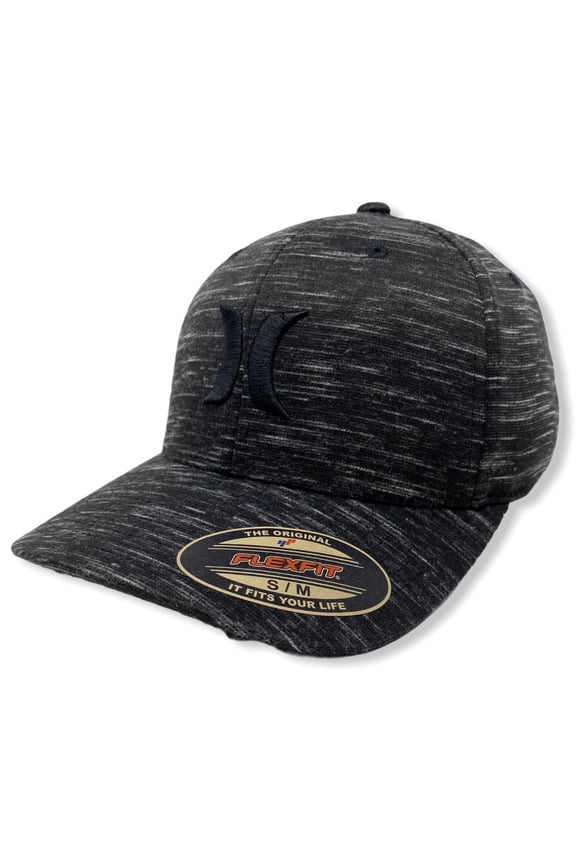 Men's Icon Textures Flex Fit Hat Cap (Small/Medium, Black Heather)