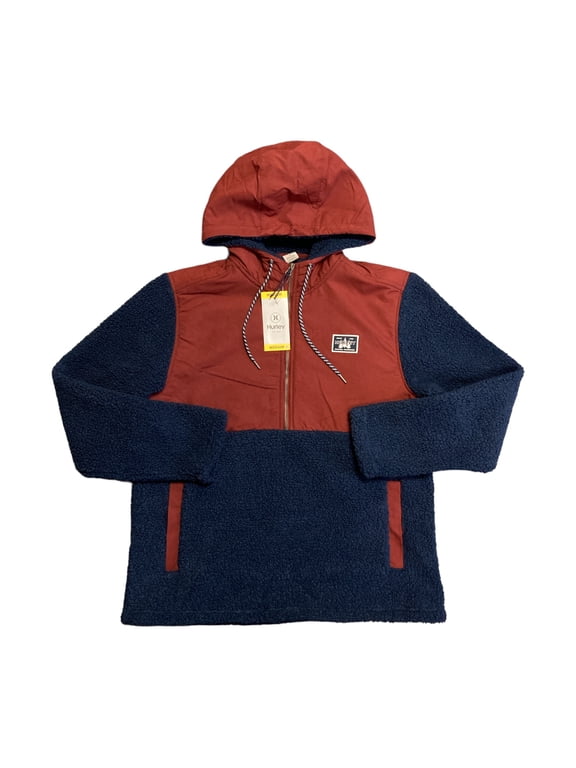 Men's Long Sleeve Half Zip Sherpa Anorak Hoodie (Obsidian, M)