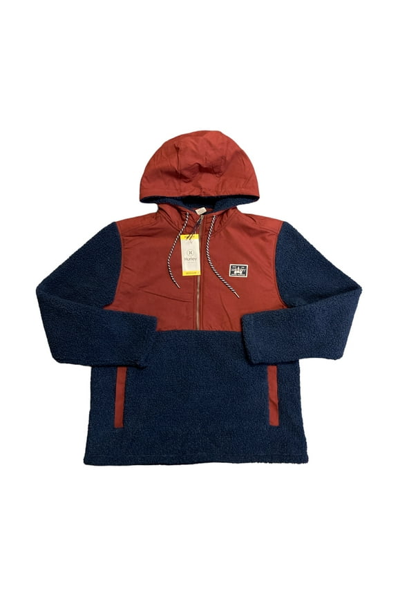 Men's Long Sleeve Half Zip Sherpa Anorak Hoodie (Obsidian, M)