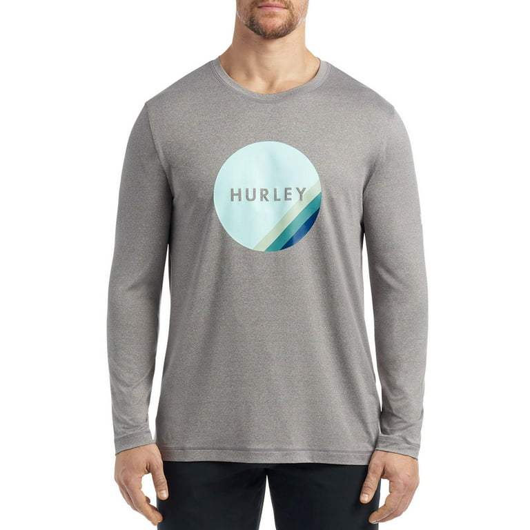 Hurley Men's Long Sleeve Moisture Wicking Graphic Rash Guard Shirt (Grey,  L) 