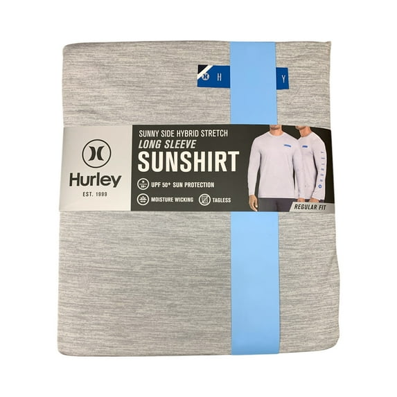 Hurley Men's Long Sleeve Sunny Side Hybrid Stretch UPF Tagless Sunshirt (Light Heather Grey, L)
