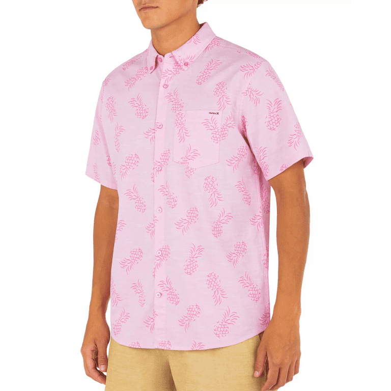 Hurley Men s One and Only Stretch Short Sleeve Shirt Pink Pineapple XX Large