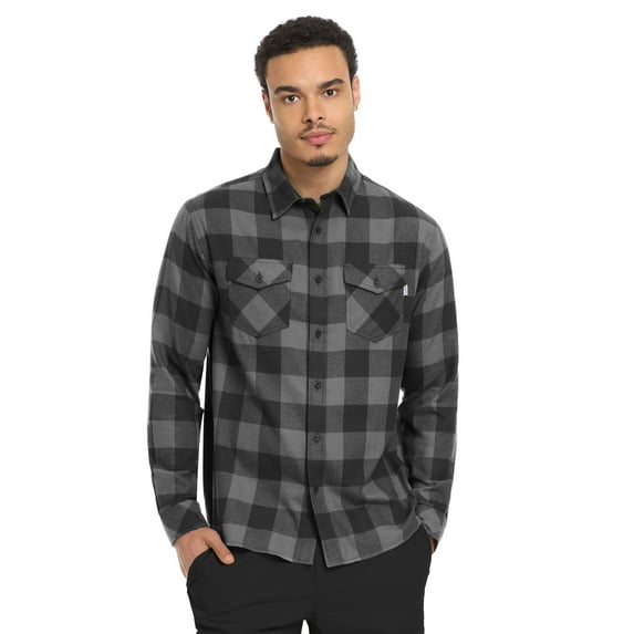 Hurley Men's Plaid Button-Up Flannel Shirt Color: Charcoal Heather Size: M