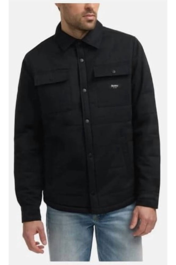 Mens Quilted Shirt Jacket, Black, Medium