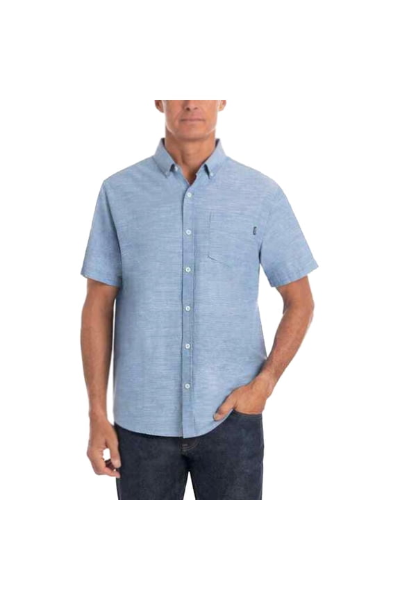 Men's Relaxed Fit Short Sleeve Button Down Woven Collared Shirt, Blue (XXL)