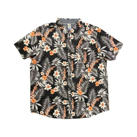 Hurley Men's Short Sleeve Sunglasses Holder Pocket Soft Stretch Woven Patio Shirt (Black, L)