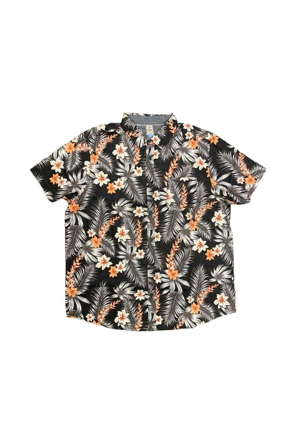 Men's Short Sleeve Sunglasses Holder Pocket Soft Stretch Woven Patio Shirt (Black, L)