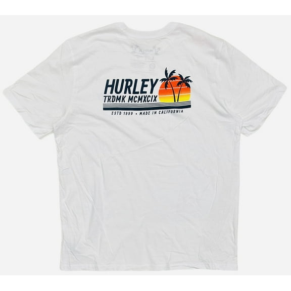 Hurley Men's T-Shirt Everyday Established 1999 Retro Graphic Short Sleeve Tee (Large, White)