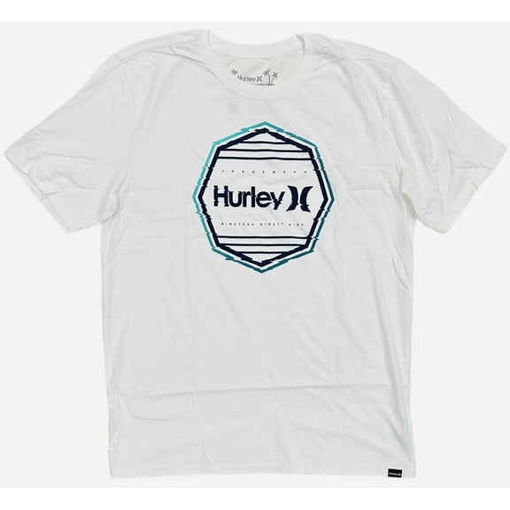 Hurley Men's T-Shirt Everyday Washed Corp Glitch Graphic Short Sleeve Tee (Medium, White)