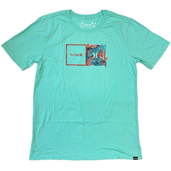 Hurley Men's T-Shirt Everyday Washed Double Up Tropics Short Sleeve Graphic Tee (Medium, Mint)