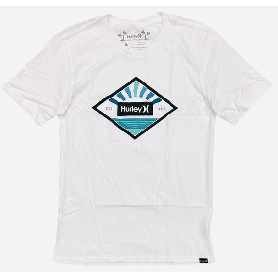 Hurley Men's T-Shirt Everyday Washed Horizontal Short Sleeve Graphic Tee (Medium, White)