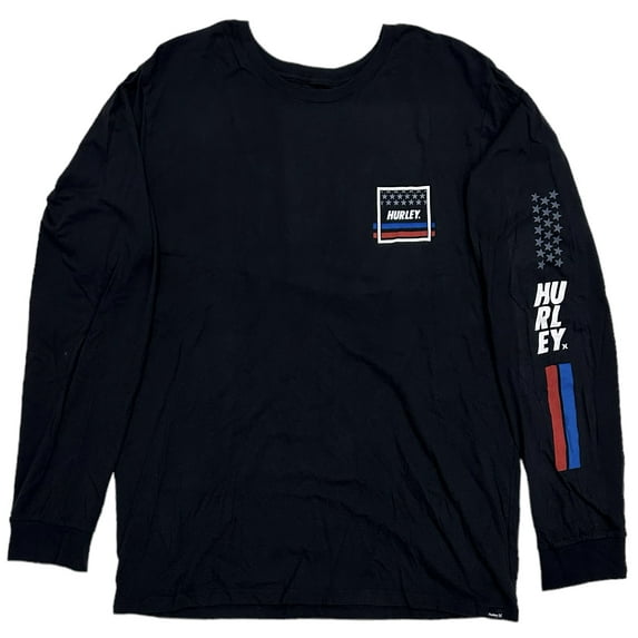 Hurley Men's T-Shirt Everyday Washed Independence Long Sleeve Black Tee (Medium, Black)