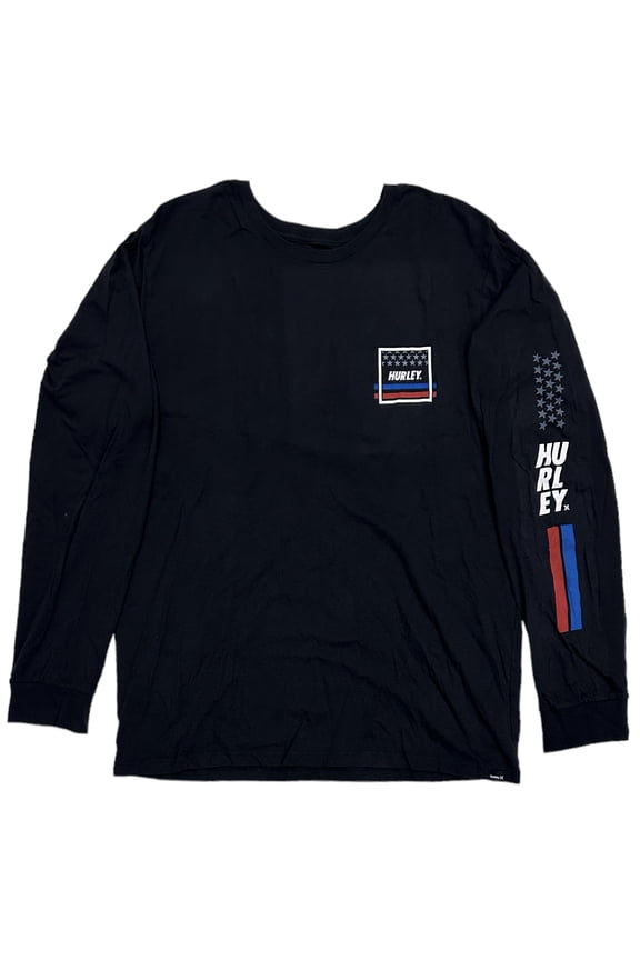 Men's T-Shirt Everyday Washed Independence Long Sleeve Black Tee (Medium, Black)
