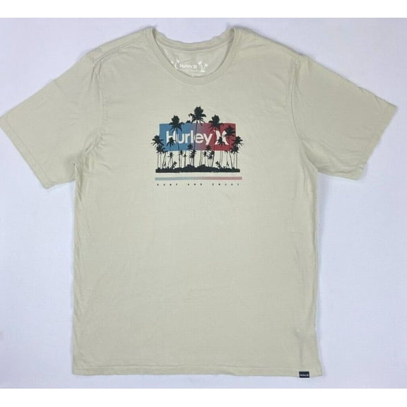 Hurley Men's T-Shirt One and Only Tropical Palms Short Sleeve Graphic Tee (XX-Large, Light Bone)