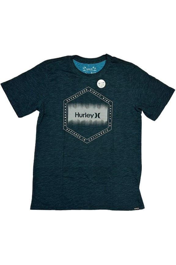 Men's T-Shirt Reverb H2O-DRI Technology Short Sleeve Heather Tee (Small, Black Photo Blue)