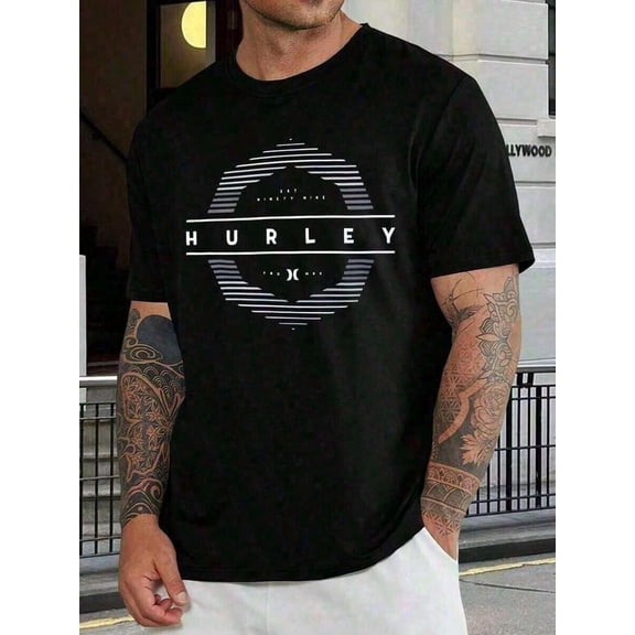 Hurley Men's T-Shirt, Short Sleeve, Black, With Graphic Logo, Casual Surf And Skate Style, Comfortable, Cotton Blend, Fashion, Summer Top. Loo