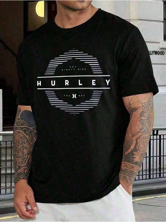 Hurley Men's T-Shirt, Short Sleeve, Black, With Graphic Logo, Casual Surf And Skate Style, Comfortable, Cotton Blend, Fashion, Summer Top. Loo