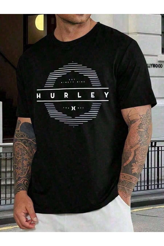 Hurley Men's T-Shirt, Short Sleeve, Black, With Graphic Logo, Casual Surf And Skate Style, Comfortable, Cotton Blend, Fashion, Summer Top. Loo