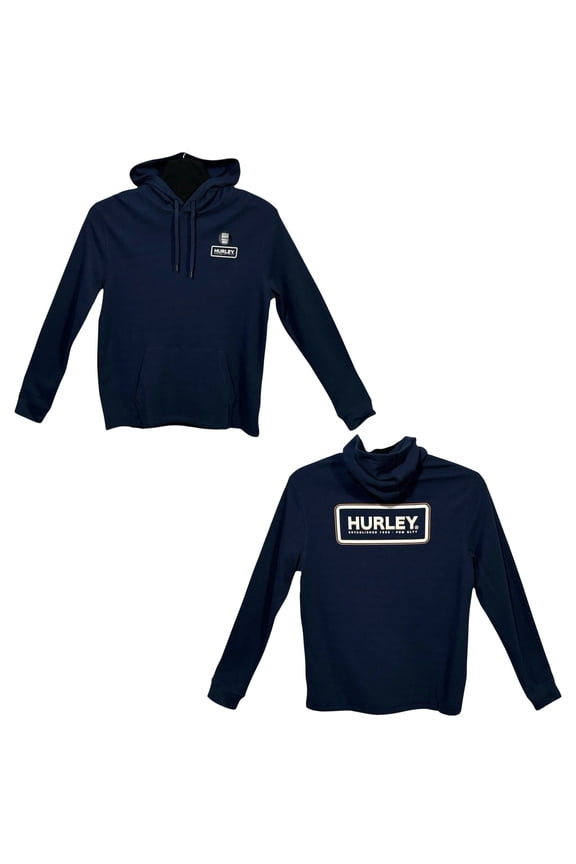 Men’s Thermal Workout Pullover Hoodie Size M Navy Blue Knit Long Sleeve