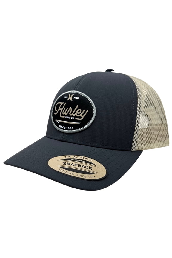 Men's Trucker Hat Beach Break Stitch Patch Mesh Snapback Cap (Dark Grey/Wheat)