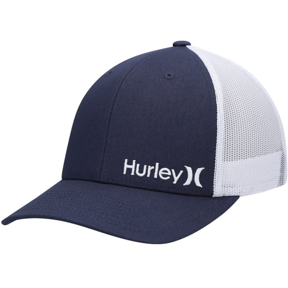Hurley Men's Trucker Hat Corp Staple Embroidered Logo Mesh Snapback Cap (Navy)