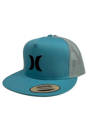 Men's Trucker Hat Icon Solid Flat Bill Snapback Cap (One Size, Aqua/Grey)